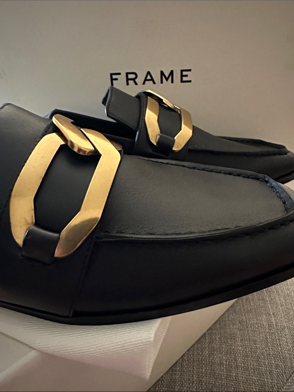 Frame Denim Le Miramar Loafers-Black w/Gold Buckle Accent